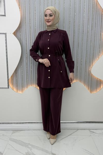 Bensu Pantolonlu Takım Bordo