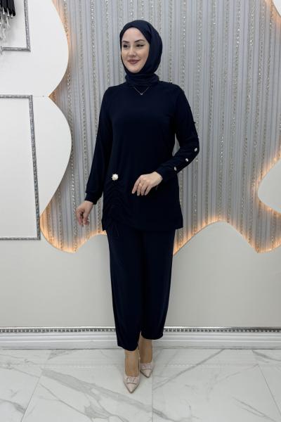 Büzgü pantolonlu takım Lacivert
