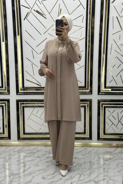 Çift taraf taşlı takım  Krem