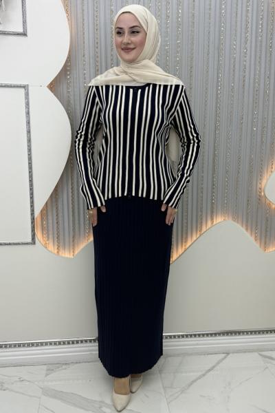 Çizgizem etekli takım Lacivert