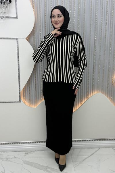 Çizgizem etekli takım Siyah