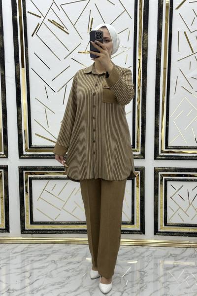 Çuha çizgili takım  Sütlü Kahve