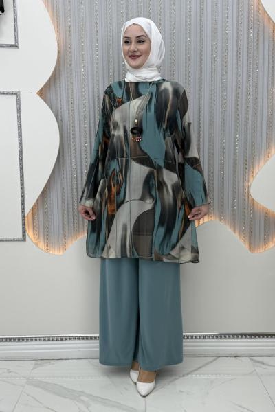 Dalga Pantolonlu Takım  Turkuaz