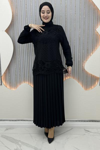 Dantel Etekli Takım Siyah