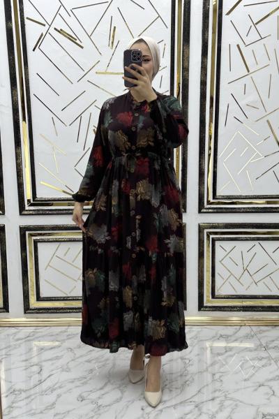 Defne viskon elbise  Kahverengi