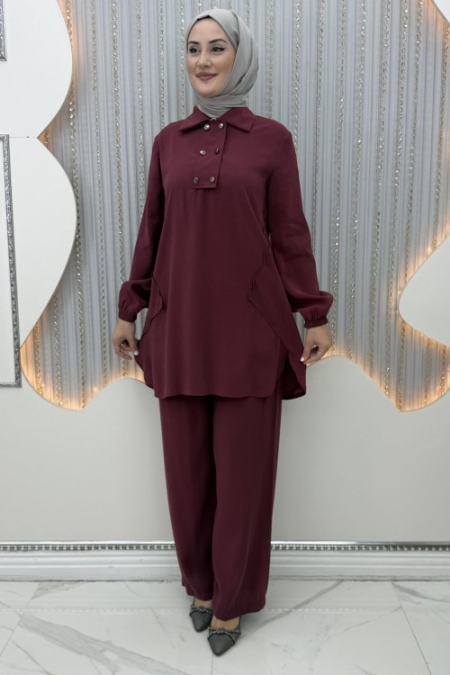 Elanur Pantolonlu Takım  Bordo