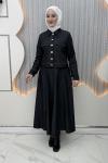 Elvan Kot Ceketli Elbise Siyah