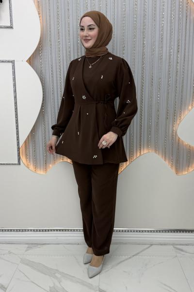 Elza 3’lü Takım Kahverengi