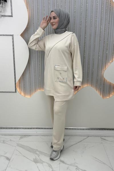Ezel Pantolonlu Takım Krem