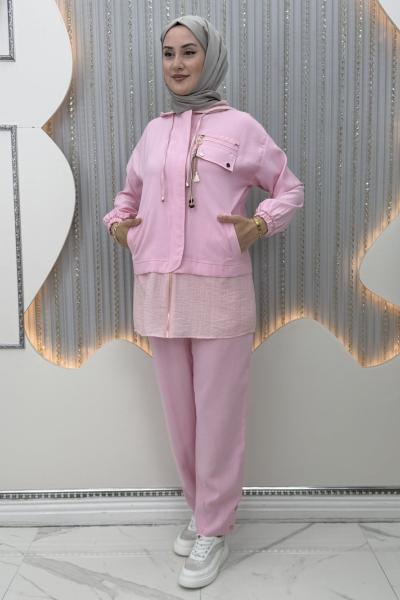 Fatoş Pantolonlu Takım Pembe