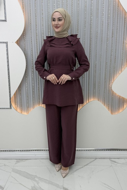 Firuze Pantolonlu Takım Bordo