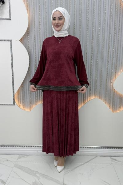 Gece Etekli Takım Bordo