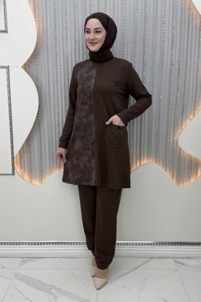 Gölge Pantolonlu Takım Kahverengi