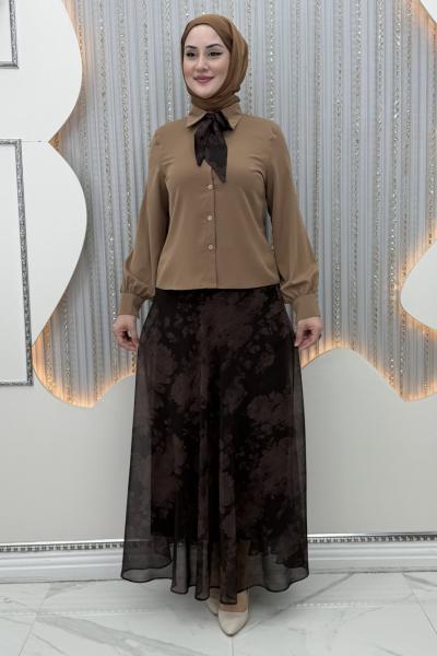Gülnaz Etekli Takım Kahverengi