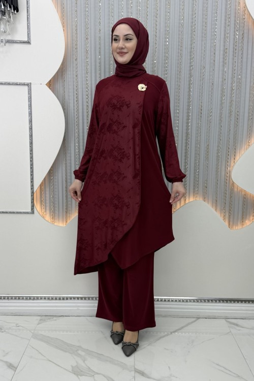 Gülümser Pantolonlu Takım  Bordo