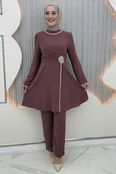 Günışığı pantolonlu takım Gül