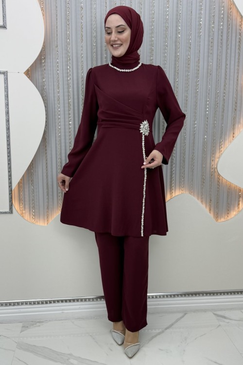 Günışığı pantolonlu takım Bordo
