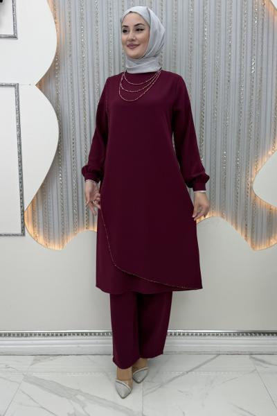 Hamide Pantolonlu Takım Bordo