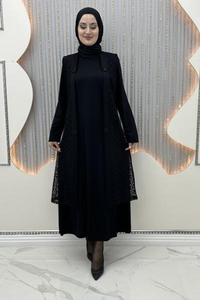 Hanımtül Hırkalı Elbise Siyah
