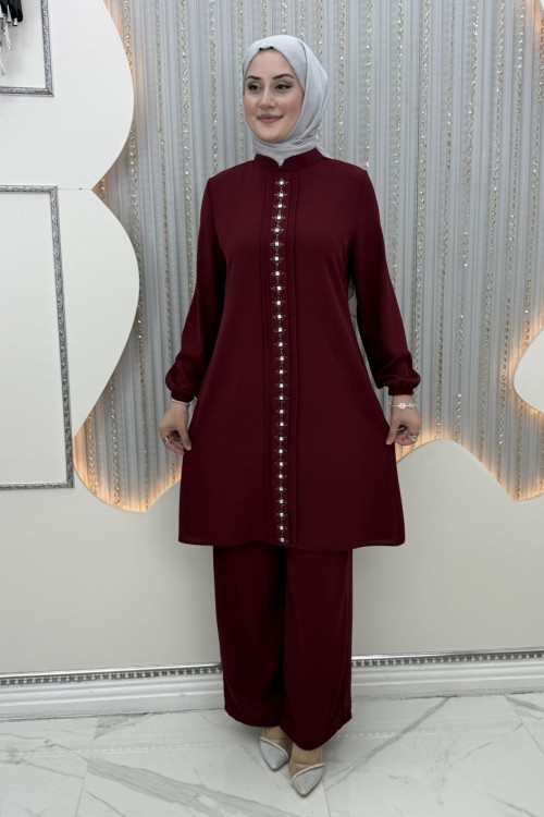 Hazan Pantolonlu Takım Bordo