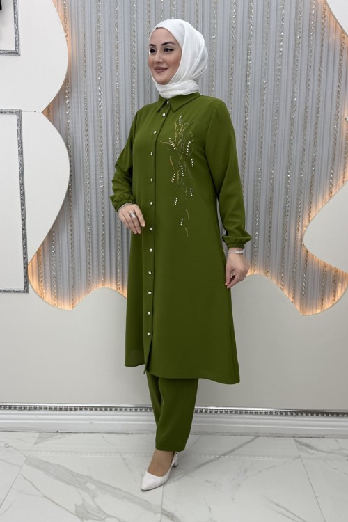 İkra Pantolonlu Takım Yağ Yeşili