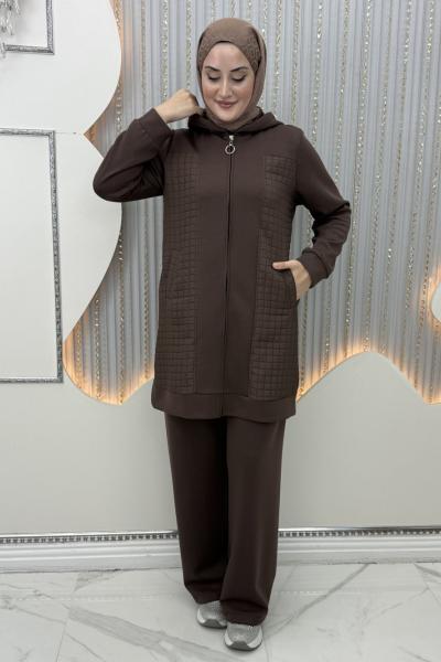 Irmak Pantolonlu Takım Kahverengi