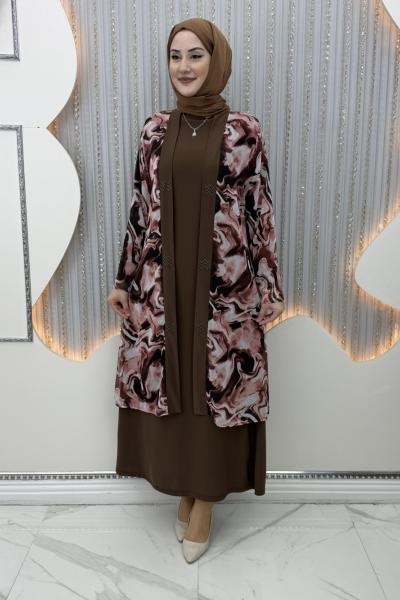 Kardelen Elbiseli Hırka Kahverengi