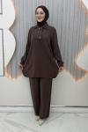 Karye Pantolonlu Takım Kahverengi