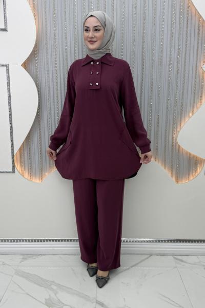 Karye Pantolonlu Takım Bordo