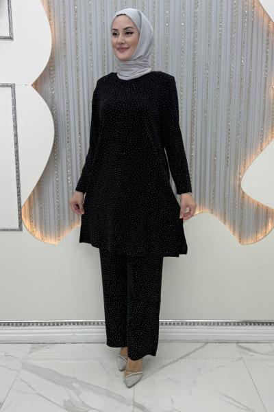 Kristal Pantolonlu Takım Siyah