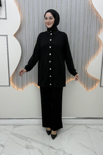 Lale Pantolonlu Takım Siyah