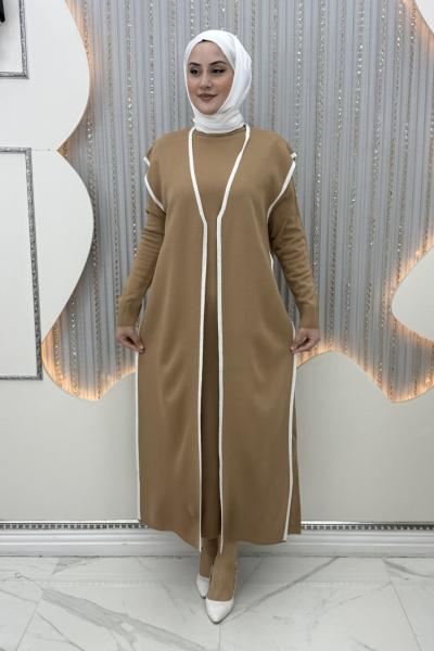 Lalin elbiseli hırka Vizon