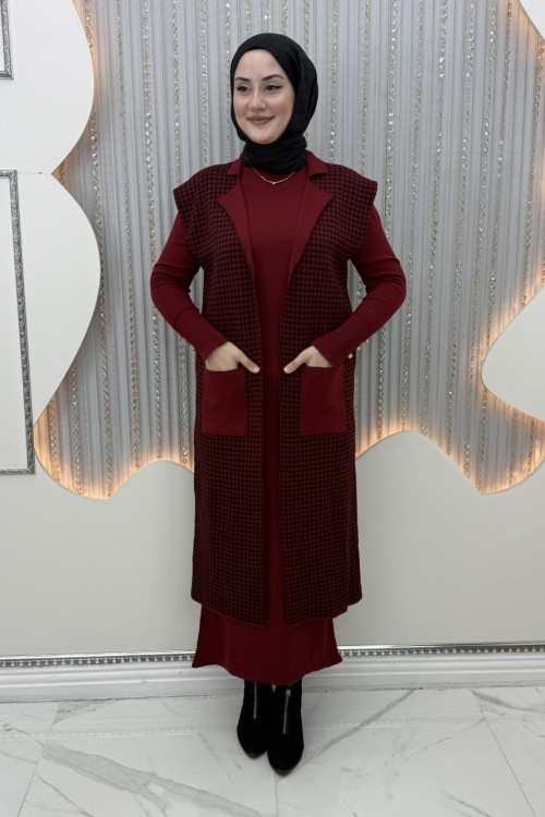 Laris Elbiseli Hırka Bordo