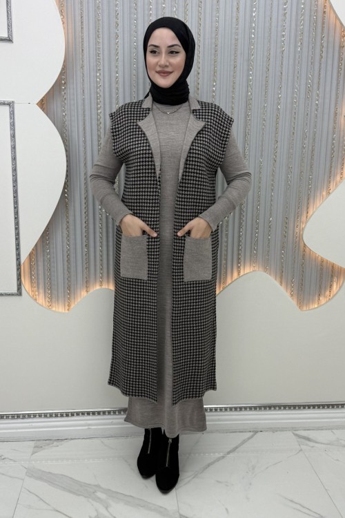 Laris Elbiseli Hırka Sütlü Kahve