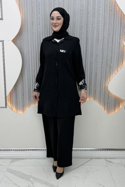 Lila Pantolonlu Takım Siyah