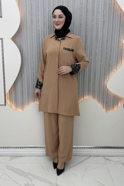 Lila Pantolonlu Takım Vizon