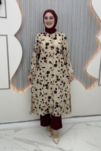 Liva pantolonlu takım Bordo