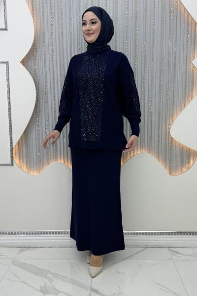 Meral Triko Etekli Takım Lacivert