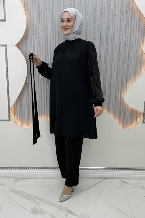 Minimal Pantolonlu Takım Siyah