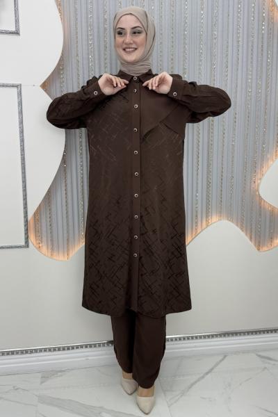 Nejla pantolonlu takım Kahverengi