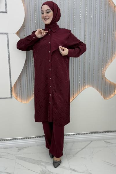 Nejla pantolonlu takım Bordo