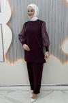 Nela Pantolonlu Takım Bordo