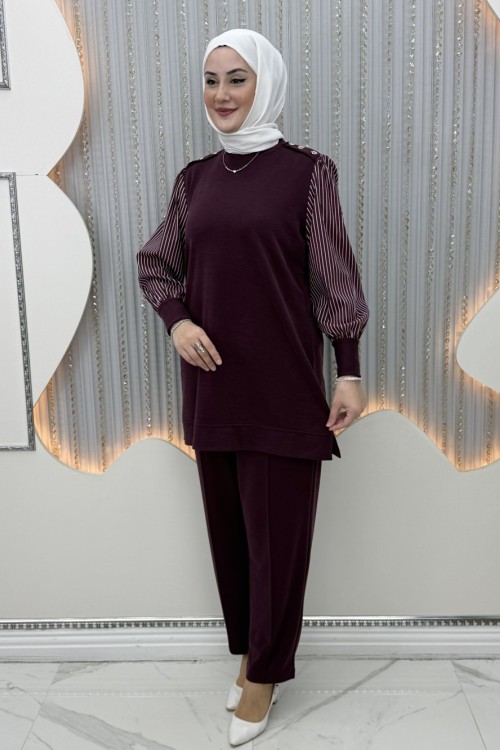 Nela Pantolonlu Takım Bordo