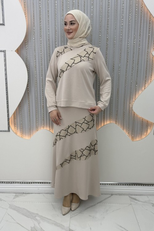 Nilda etekli takım Krem