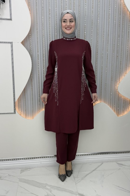 Nora pantolonlu takım Bordo