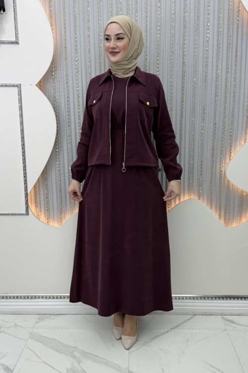 Nursena Elbiseli Hırka Bordo