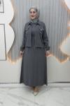 Nursena Elbiseli Hırka Gri