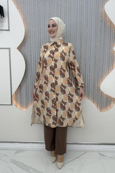 Oval pantolonlu takım Kahverengi