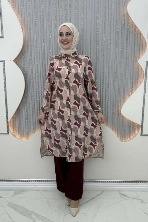 Oval pantolonlu takım Mürdüm