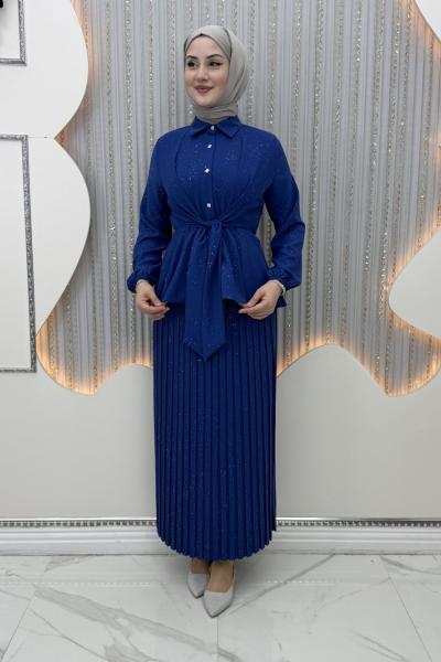 Pırıltı Etekli Takım Mavi